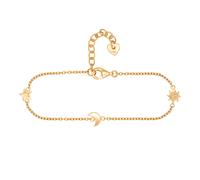 cai Pulsera Plata de Ley 925 Chapada en Oro Amarillo Sol Luna Estrella 15+3 c...