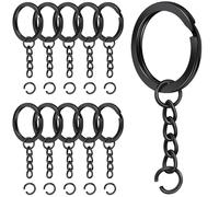 Caianwin 20 llaveros de 25 mm con cadena, anillo partido, llavero, negro, redondo, plano, para manualidades, fabricación de joyas