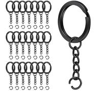 Caianwin 40 llaveros de 25 mm con cadena, anillo dividido, llavero, negro, redondo, plano, para manualidades, fabricación de joyas