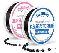 Caianwin Banda elástica negra para pulseras, 0,6 mm y 0,8 mm, juego de hilos elásticos para joyería, goma para pulseras, perlas, joyas, cordones y hilos