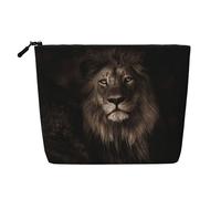 Caída del león en 3D,Neceser de Maquillaje de imitación Lino, Neceser de Viaje portátil