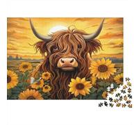 Caída del Sol de Highland Cow 1000 Piezas Cartón Resistente Rompecabezas Clásicos para Adultos Niños Imposible Difícil Desafío Descompresión Y Decoración De Paredes Idea De Regalo 52x38cm/1000pcs