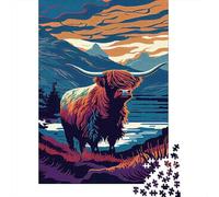 Caída del Sol de Highland Cow Paquete De 1000 Piezas Papel Ecológico Personas Que Aman Entrenamiento Cerebral Portátil Desafiante Y Divertido 70x50cm/1000pcs