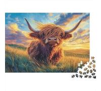 Caída del Sol de Highland Cow Rompecabezas 1000 Piezas Coloridos Desafío Imposible Papel Adultos Regalo Hombre Mujer Acertijos 38x26cm/1000pcs