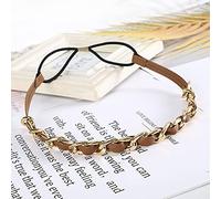 CAIDAI&YL Diadema elástica con Cadena de aleación, Bandas elásticas para el Cabello, Accesorios para el Cabello de Novia de Cuero, Diademas para el Cabello, joyería para el Cabello, E