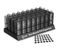 CAidRE - Organizador mensual de píldoras 2 veces al día, organizador mensual de pastillas AM/PM, organizador de pastillas de un mes con 32 compartimentos diarios para aceite de pescado, vitaminas,
