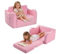 CAIEJSAEN Sofá infantil 2 en 1, plegable, funda extraíble, sofá infantil, mini sofá infantil, convertible en cuna o tumbona (rosa)