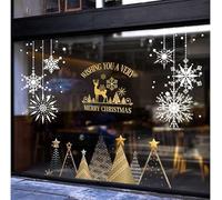 Caiery 300 pegatinas para ventanas de reno con copos de nieve para Navidad, copos de nieve, pegatinas para ventanas, decoración navideña, fantásticas pegatinas estáticas de PVC