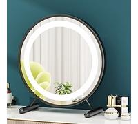 Caifie Espejo de Maquillaje con 3 Modos de luz, Espejo de Mesa LED, Espejo de tocador Iluminado, Redondo, Dorado, Blanco, Negro, Regalo para Dama by Color : Black, Size : 50cm(19inch)