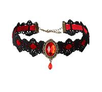 Caiguoer collar de cristal de encaje negro, collar de piedras preciosas, collar de piedras preciosas, gótico flores huecas, estrangulamiento de joyas, accesorios para mujeres y niñas de Halloween (C)