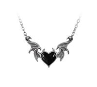 Caiguoer Collar gótico de corazón negro con colgante de ala de murciélago de plata para mujeres y niñas