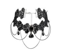 Caiguoer Collar gótico de encaje negro con colgante de cristal punk oscuro, accesorios de Halloween para mujeres y niñas, Metal