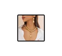 Caiguoer Collar punk con gotas redondas de cuentas doradas y plateadas, accesorios para mujeres y niñas (A)