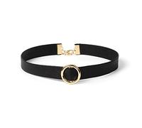 Caiguoer Gargantilla gótica negra de piel sintética hecha a mano, collar de círculo de metal, accesorios de Halloween para mujeres y niñas, Acero inoxidable
