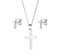 Caiguoer Juego de collar y pendientes de cruz, oro y plata, collar de crucifijo para mujer, talla única, Metal