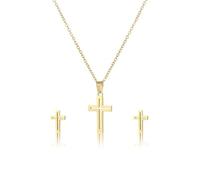 Caiguoer Juego de collar y pendientes de cruz, oro y plata, collar de crucifijo para mujer, talla única, Metal