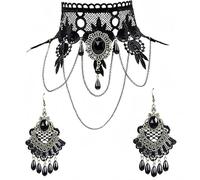 Caiguoer Juego de collar y pendientes góticos, gargantilla negra, joyería de Halloween para mujer