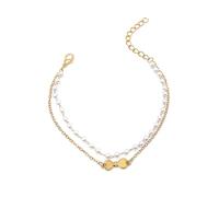 Caiguoer Tobillera ajustable en capas con lazo de perlas doradas, pulsera de tobillo para playa y verano, cadena de joyería para mujeres y niñas, 1 unidad