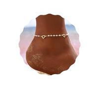 Caiguoer Tobillera ajustable estilo bohemio dorado con perlas/amor, cadena de joyería para el pie, para mujeres y niñas, 8.6 inches, 1 unidad