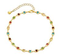 Caiguoer Tobillera de cristal de colores, cadena de tobillo ajustable, pulsera de tobillo ajustable para playa y verano, joyería para mujeres y niñas, 28 cm, Cristal Metal