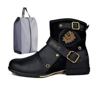 CaiHmnsa Botas de Moto for Hombre, Botines de Moda, Botas de Cuero con Cremallera, Zapatos Casuales, Botas de Moto Impermeables, Botas Occidentales de Talla Grande(Black,EU 42)