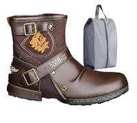 CaiHmnsa Botas de Moto for Hombre, Botines de Moda, Botas de Cuero con Cremallera, Zapatos Casuales, Botas de Moto Impermeables, Botas Occidentales de Talla Grande(Coffee,EU44)