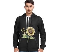 Caihoyu Abrigo con capucha y cremallera para hombre, cordón ajustable, talla S, pata de perro, girasol, Girasol con pata de perro, Large