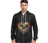Caihoyu Abrigo elástico con capucha y cremallera para hombre, manga larga, diseño colorido de huellas de perro, Colorida huella de perro, Medium