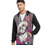 Caihoyu Abrigo elástico con capucha y cremallera para hombre, manga larga, diseño de mariposa, lindo perro, Mariposa lindo perro, Medium