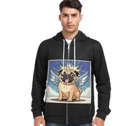 Caihoyu Abrigo elástico con capucha y cremallera para hombre, manga larga, diseño de perro carlino, Lindo perro pug, Small