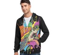 Caihoyu Abrigo elástico con capucha y cremallera para hombre, manga larga, talla S, tortuga marina, tortuga marina, XX-Large