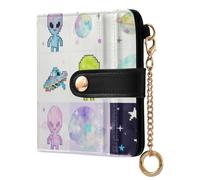 Caihoyu Aliens and Planets - Cartera ligera y plegable de piel sintética para mujer y niña