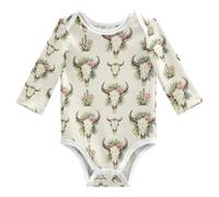 Caihoyu Body de una pieza de manga larga suave de 3 a 24 meses, diseño bohemio de vaca y cactus rosa, Boho Cow Cactus Rose, 9 meses
