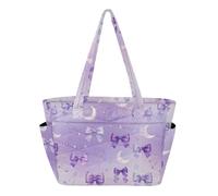 Caihoyu Bolsa de gimnasio para enfermera, viajes, trabajo, con portavasos, lazos morados, lunas