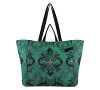 Caihoyu Bolsa de lona de gran capacidad para cocina, bolsa de playa, para viajes, compras, fin de semana, damasco verde azulado