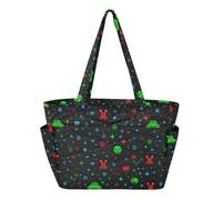 Caihoyu Bolsa de playa para alberca, bolsas de playa para viajes diarios con funda para carrito Pixel Space Invaders