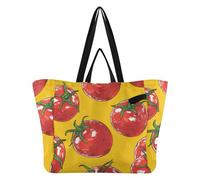 Caihoyu Bolsas de lona ligeras para cocina, bolsas de comestibles para mujeres, regalos de dama de honor, tomates dibujados a mano en amarillo