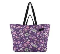 Caihoyu Bolsas grandes de lona para cocina, comestibles, viajes, compras, viajes, diseño de flores silvestres moradas