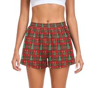 Caihoyu Christmas Tree - Pantalones cortos deportivos para mujer, cintura elástica, para golf, natación, bicicleta, yoga, correr, talla S, Árbol de Navidad a cuadros, XL