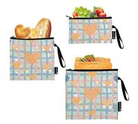 Caihoyu Cute Hearts Buffalo Plaid Check Tartan Scotland Blue, paquete de 3 bolsas reutilizables con cremallera, bolsa de pañales multiusos, organización para artículos de viaje, organización del hogar