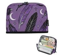 Caihoyu Estuche organizador de gran capacidad, bolsa de maquillaje expandible para adultos, jardín de infantes, plumas y cuervos