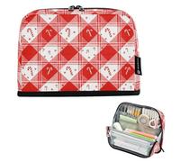 Caihoyu Estuche organizador de lápices de gran capacidad, estuche resistente para mujer, de viaje, bastón de caramelo, a cuadros