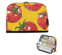 Caihoyu Estuche para lápices de gran capacidad, multifunción, multiuso, para adolescentes, viajes, tomates dibujados a mano, color amarillo