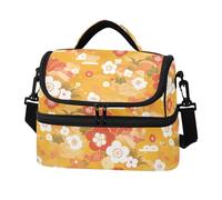 Caihoyu Lonchera aislada de doble capa que florece en bolsas amarillas resistentes al agua con bolsillo lateral para pañuelos para oficina y picnic