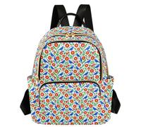 Caihoyu Mochila con 3 bolsillos con cremallera, arte folclórico, pájaro rojo, floral, talla S, Folk Art Red Bird Floral, Small, Casual