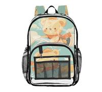 Caihoyu Mochila escolar transparente para la escuela para niñas, transparente, resistente, una ilustración de un oso de peluche en la ventana del avión, Multicolor 11, 1 size