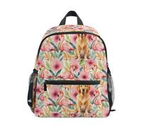 Caihoyu Mochila para niños de 3 a 8 años, con múltiples bolsillos, S Golden Retriever Flamingo
