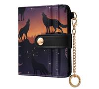 Caihoyu Night Wolf & Moon Pattern - Cartera plegable portátil de piel sintética para mujer