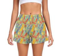 Caihoyu Pantalones cortos deportivos para mujer, con cintura elástica, para correr, caminar, entrenamiento, playa, descanso, talla S, Patrón de chanclas, XXL