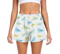 Caihoyu Paper Planes - Pantalones cortos deportivos para mujer, con bolsillos, para correr, caminar, entrenamiento, playa, descanso, talla S, Aviones de papel, Large
